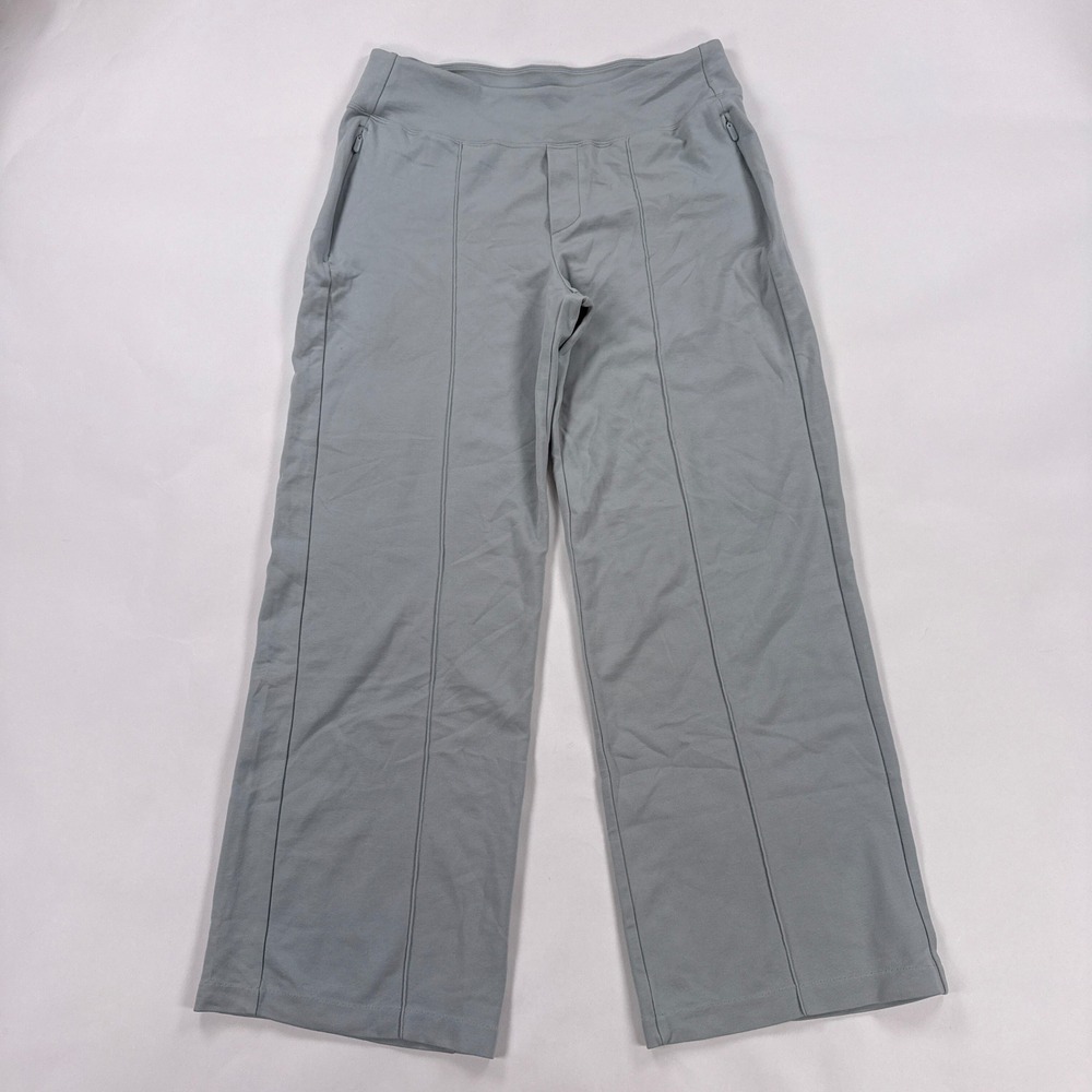 Athleta Eastbound Wide Leg Pants 8 Petite Grey Green Pintuck Tencel Stretch